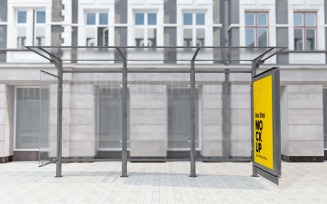 Glassy Look Bus Stop With Signage Mockup