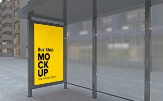 Minimal Bus Stop Blurred Glass With Sign Mockup