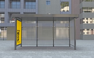 Minimal Look Bus Stop Blurred Glass With Sign Mockup Template