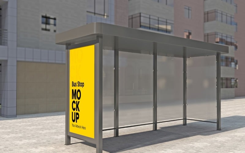 Minimal Look Bus Stop Blurred Glass With Sign Mockup Product Mockup