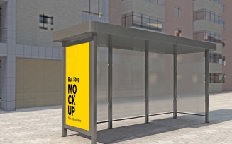 Minimal Look Bus Stop Blurred Glass With Sign Mockup