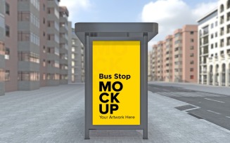 Minimal Look Bus Stop With Sign Mockup