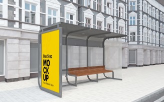 Road Bus Shelter Mockup With Signage Template