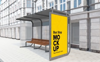Road Side Bus Shelter Mockup With Signage Billboard