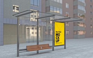 Road Side Bus Shelter Mockup With Signage Template