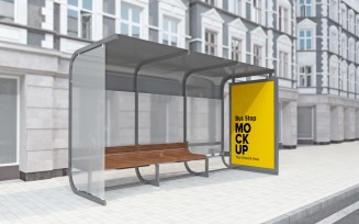 Road Side Bus Stop Classical With Sign Mockup