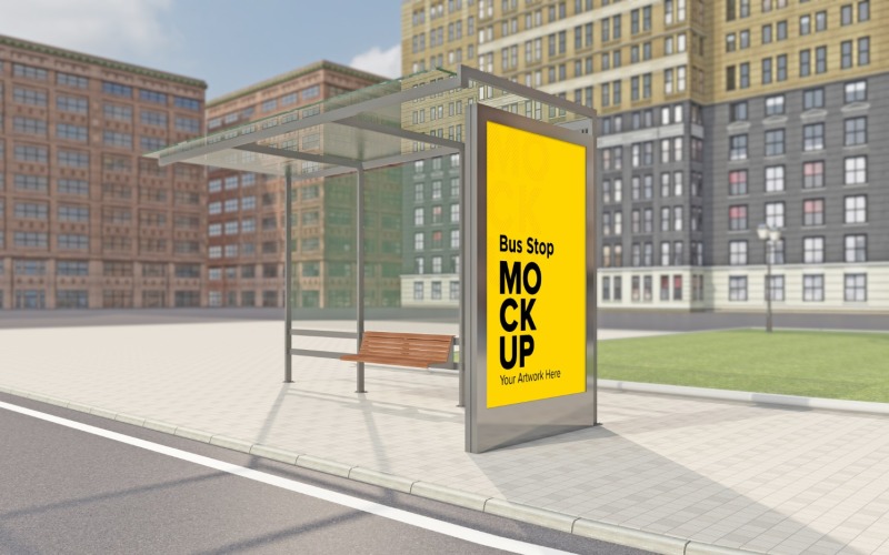 Roadside Bus Shelter With Signage Mockup Product Mockup