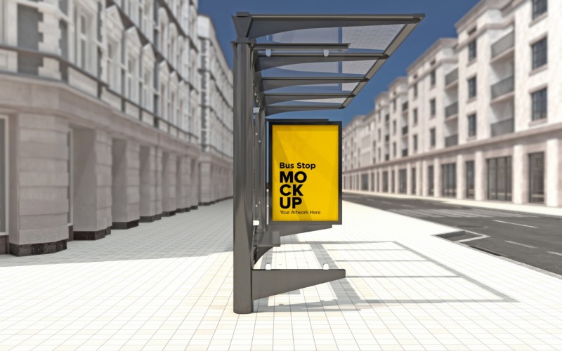 Side Angle View Bus Stop With Sign Mockup Product Mockup