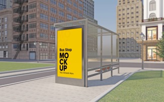 Sunny View Bus Stop Advertising Sign mockup Template