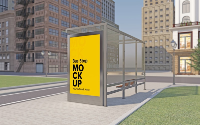 Sunny View Bus Stop Advertising Sign mockup Template Product Mockup