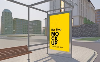 Town Bus Stop Sign Mockup Template