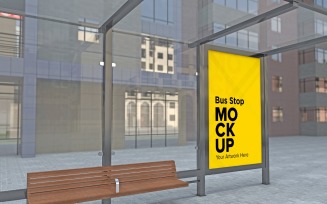 Town Bus Stop With Classical Look Sign Mockup