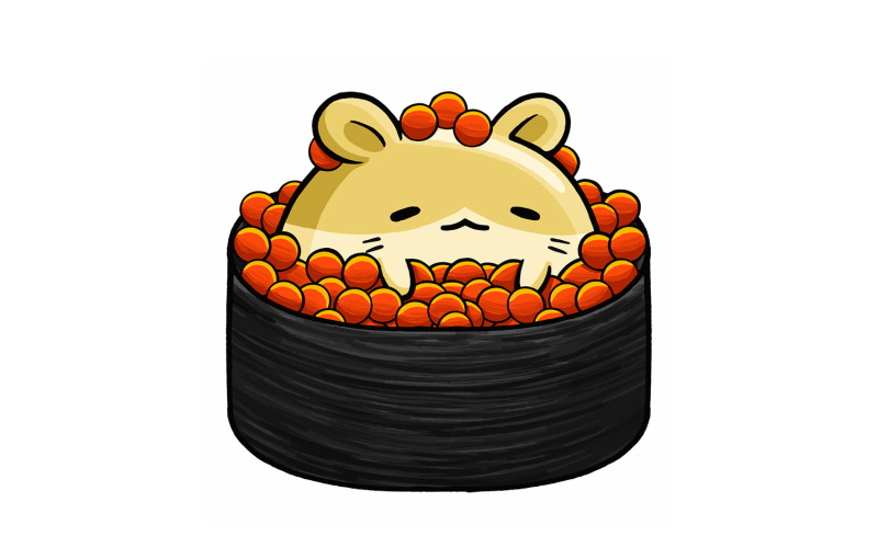 Cute Hamster Sushi Cartoon 01 Vector Graphic