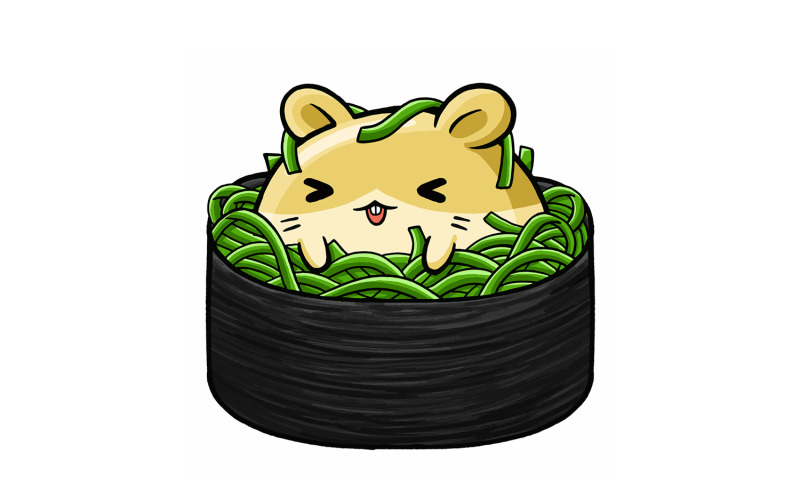 Cute Hamster Sushi Cartoon 02 Vector Graphic