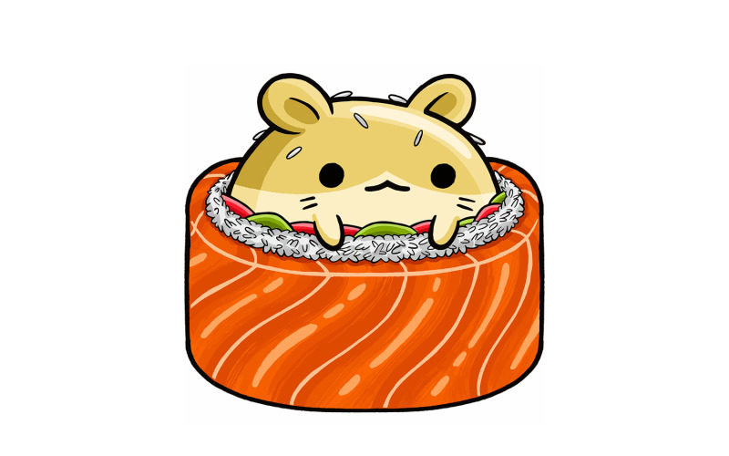 Cute Hamster Sushi Cartoon 03 Vector Graphic