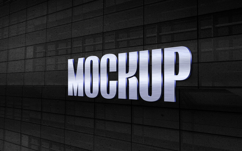 Metallic 3d Logo Mockup on Dark Wall Product Mockup