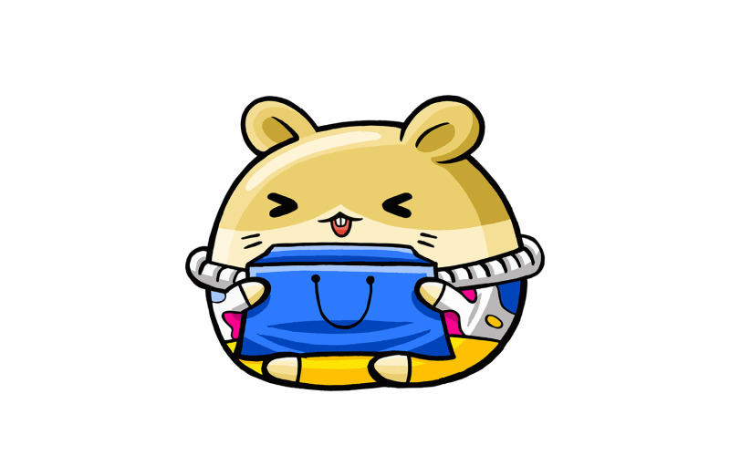Cute Hamster Shopper Cartoon 01 Vector Graphic