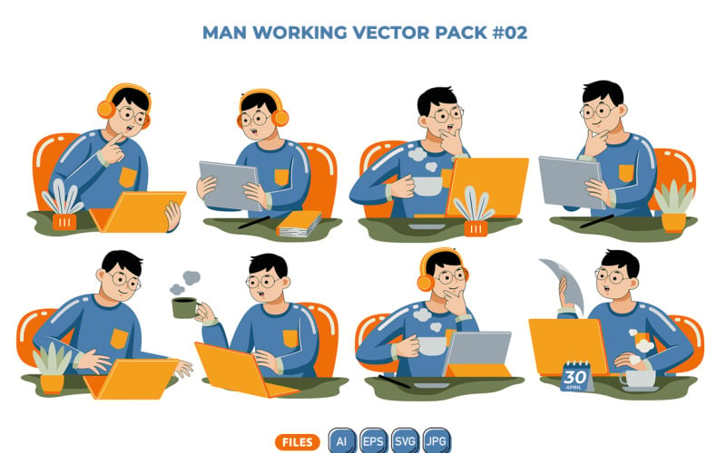 Man Working Vector Pack 02 Vector Graphic