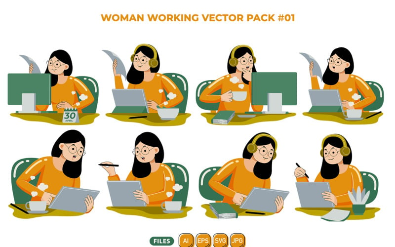 Woman Working Vector Pack 01 Vector Graphic