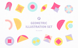 Colorful & cheerful geometric illustration set