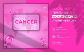 World Cancer Day Social Media Post Template With 3D Ribbon