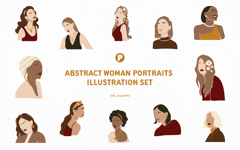Abstract woman portraits illustration set Illustration
