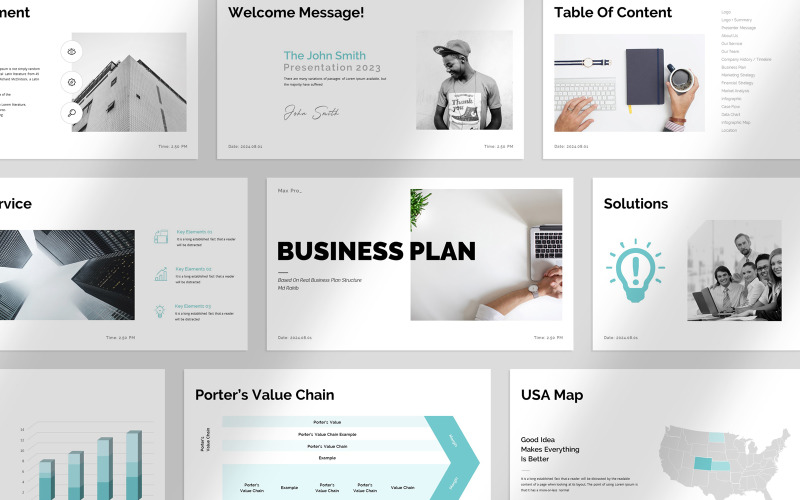 Clean Business Plan Presentation Layout PowerPoint Template