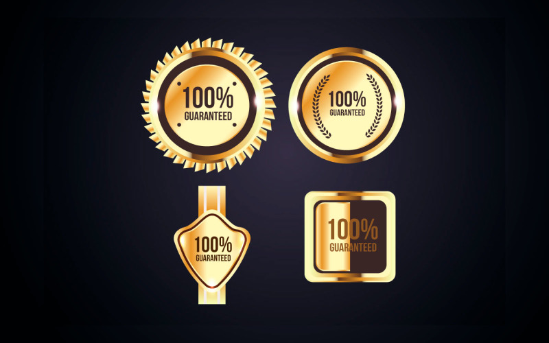 Golden badges seal quality labels. sale medal badge premium Illustration