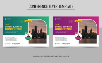 Horizontal Corporate Business Conference Flyer Template and Invitation Banner Layout