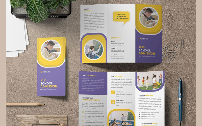 Back to school admission trifold brochure template and kids learning flyer design Corporate Identity