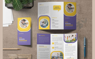 Back to school admission trifold brochure template and kids learning flyer design