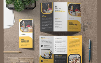 Kids School Admission trifold Brochure template design. Back to school education admission brochure
