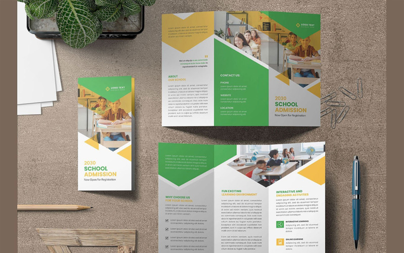 Modern and creative Kids school admission trifold brochure template Corporate Identity