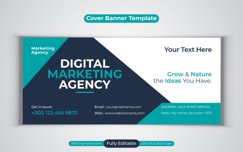 Digital Marketing Agency Social Media Banner For Facebook Cover Vector Template Design