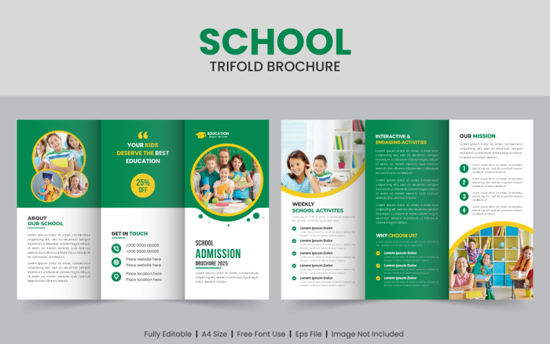 Kids School Admission and Education Trifold Brochure Template. Back To School Brochure Design Corporate Identity