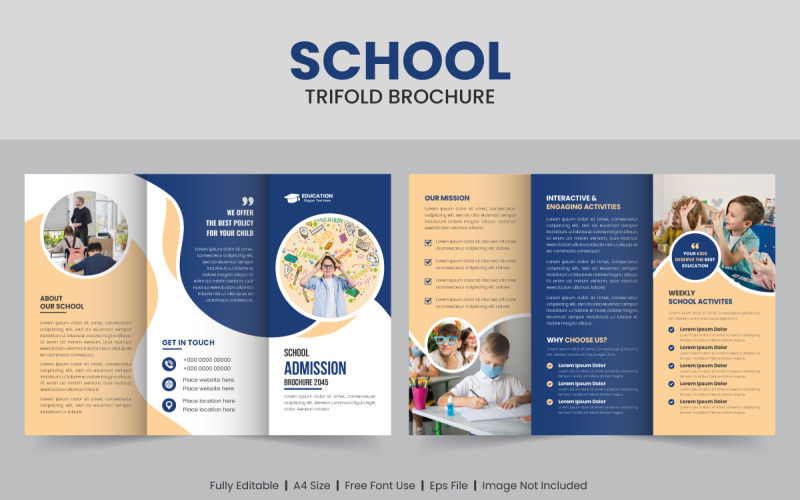 Kids School Education Trifold Brochure Template Corporate Identity