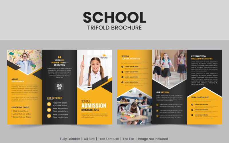 School Admission and Education Trifold Brochure Template. Back To School Brochure Template Design Corporate Identity