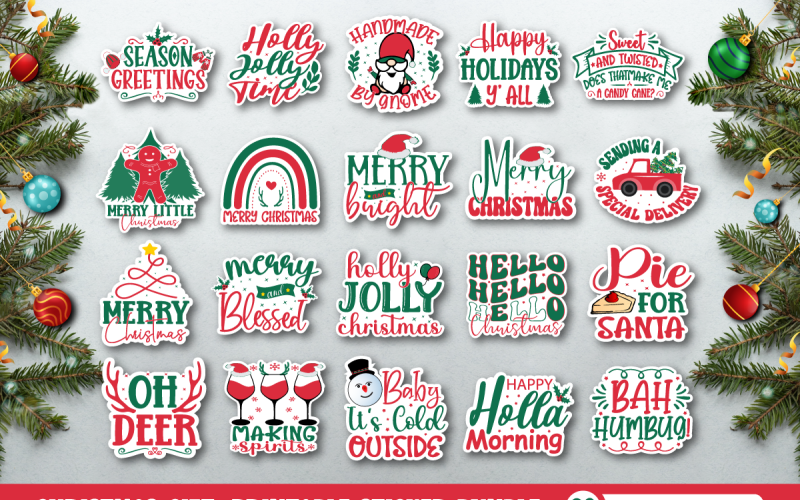 Christmas Printable Stickers Bundle Illustration