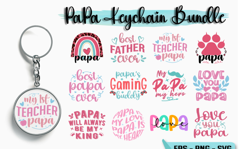 Fathers Day Papa Keychain Bundle Illustration