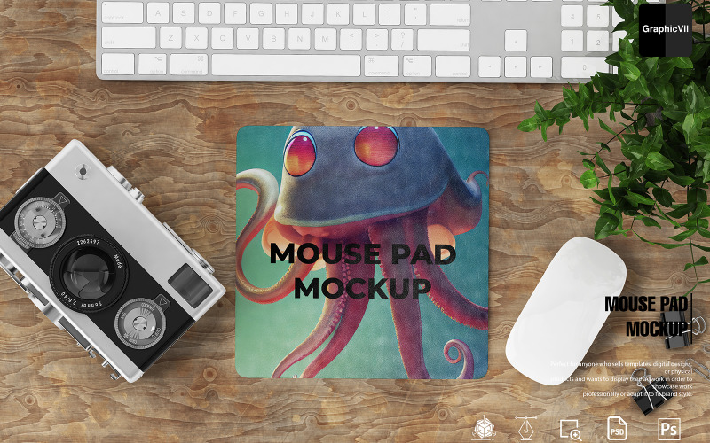 Mouse Pad Mockup with Different Objects Product Mockup