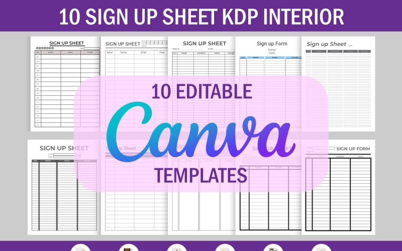 10 Editable Canva Templates Sign Up Sheet for KDP Planner