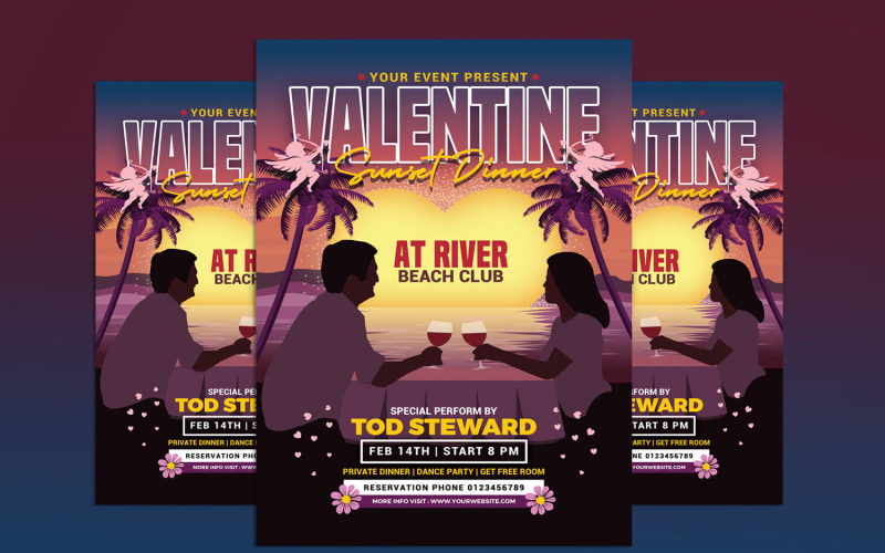 Valentine's Day Sunset Dinner Flyer Template Corporate Identity