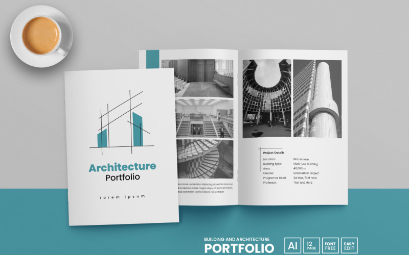 Building and Architecture Portfolio Template. Interior portfolio design Corporate Identity