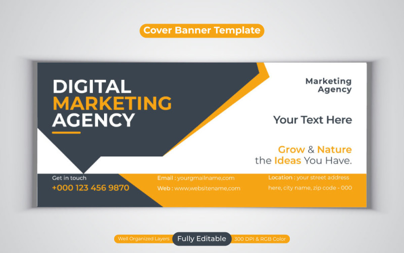 Digital Marketing Agency Facebook Cover Banner Design Vector Template Social Media