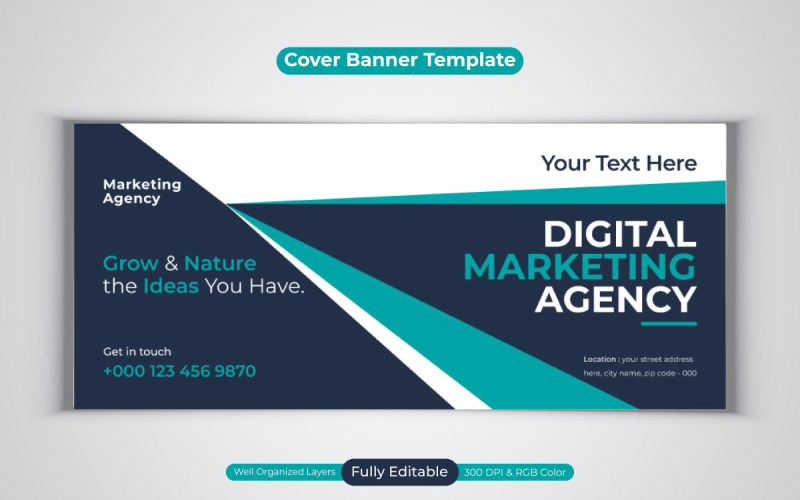 New Digital Marketing Agency Social Media Banner For Facebook Cover Vector Template