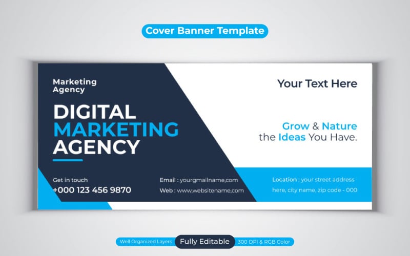 New Professional Digital Marketing Agency Facebook Cover Vector Banner Template Social Media