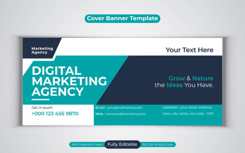 Professional Corporate Digital Marketing Agency Facebook Cover Banner Design Template Social Media