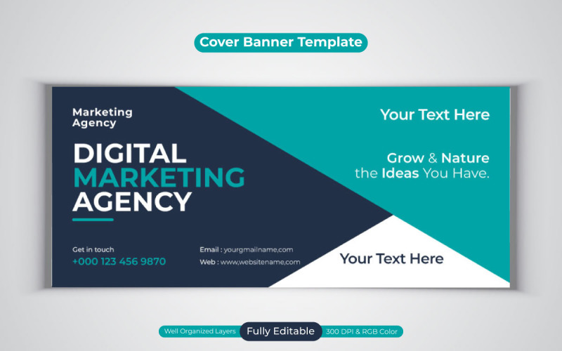 Professional Corporate Digital Marketing Agency Facebook Cover Vector Banner Template Social Media