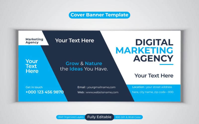 Professional Digital Marketing Agency Facebook Cover Vector Banner Design Template Social Media