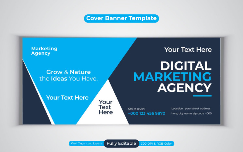 Professional Digital Marketing Agency Facebook Cover Vector Banner Template Design Social Media